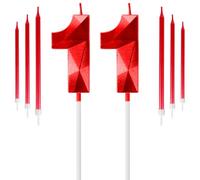 Red 11th Birthday Candles Set, Number 11 Candle with Long Candles, Birthday Candle for Red Cake Topper Decorations for Boys Girls Men Women Birthday Party Wedding
