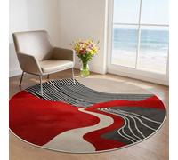 Red 120 cm Round Rugs for Living Room, Modern Style Waves Color Blocking Machine Washable Non Slip Circle Area Rugs, Soft Carpet for Bedroom Bedside Kitchen, Professional Grade Home Decor