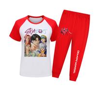 (Red, 120cm) Demon Kpop Hunters Saja Boys Pattern Short Sleeved Shirt Long Suit Pajama Pants