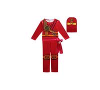 (Red, 130cm) Kai Ninjago Kids Jay Cosplay Glove Hat Jumpsuit Set Clothes Party Halloween