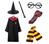 (red, 135cm (7-8 years)) Harry Potter 6pc Set Magic Wizard Fancy Dress Cape Costume M