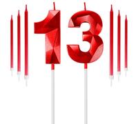 Red 13th Birthday Candles Set, Number 13 Candle with Long Candles, Birthday Candle for Red Cake Topper Decorations for Boys Girls Men Women Birthday Party Wedding