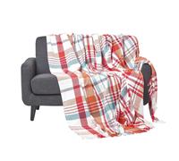 (Red, 150 x 200 cm) Tartan 100% Cotton Falun Throw with Tassels