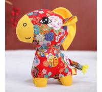 (Red, 16cm) Flower Pattern Traditional Felt Horse Plush Doll Short Pile Home Decor Fabric