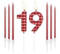 Red 19th Birthday Candles for Girls and Boys - Cake Topper Decorations for Women and Men - Party, Wedding, Anniversary