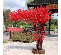 Red,2.3 * 2m/90 * 78in,Artificial Cherry Blossom Tree, Handmade Blossom Trees, Dense Artificial Peach Tree with Solid Wood Trunk, for Wedding Event Indoor Outdoor Party Restaurant Mall Decoration