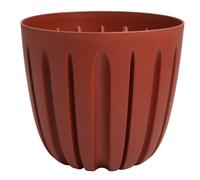 (Red, 2.4L (D16.8 x H14.6cm)) Round Flower Pot Planter Grooved Texture Plastic Indoor Outdoor Matt Strong Matt