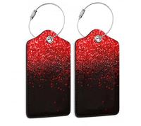 Red 2 Pack Luggage Tag for Suitcases Red Black Glitter PU Leather Bag Travel Suitcase ID Identifier Baggage Tags for Women Men Travel