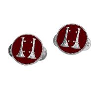 Red 2 Parallel Fire Bugles Round Disc Collar Insignia, 15/16" Round, Brass, no gemstone