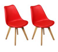 (Red) 2 x Charles Jacobs Dining Chairs Beech Wood Legs Tulip Design Furniture Set