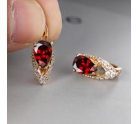 (red) 2022 New Geometric Teardrop Cut Green Stone Earrings Temperament Long Drop Trendy Female Earrings