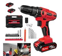 Red 21V Cordless Drill Driver - 45N.m Max Power, 2 Speed, LED Light, 29PCS Electric Screwdriver Drill Kit With 2 Batteries, 25+1 Torque