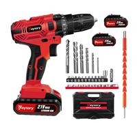 Red 21V Power Drill Electric Set, 45 N.m Max Combi Drill, 25+1 Torque Screwdriver Drill, 29Pcs Electric Screwdriver Set Cordless Electric Drill w/2x1500Ah Batteries, for DIY Wood Metal