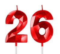 Red 26th Birthday Candles for Cake, Number 26 Candle for 26th Birthday Decorations, 3D Design Cake Topper Decor for Boy Girl Women Men Birthday Theme Party Weddings Anniversary Celebration Supplies