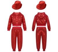(red, 3-4 Years) Children Dancewear Suits Kids Girls Boys Shiny Sequins Clothing Sets Hip Hop Dance Stage Costumes