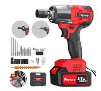 RED 3 in 1 Cordless Impact Wrench,4,AH Battery (550N.m) Impact Gun with 4 Pcs Impact Sockets, 1/2" Brushless Electric Wrench with 12 Bits for Drilling and Unscrewing, for Car, Home, DIY