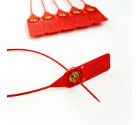 Red 380mm Plastic Security Seals. High Strength Numbered Tags Pull Ties Anti-Tamper (100)