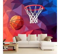 Red 3D Mural Wallpaper Children's Room, Polygons Sports Basketball Non-Woven Photo Wallpaper Bedroom Wall Decoration - 250 x 175 cm Wall Murals for Living Room Home Interiors