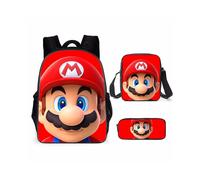 (Red) 3pcs Super Mario School Bag Backpack Shoulder Pencil Case Suitable For Kids
