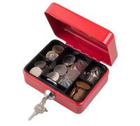 Jazooli Heavy Duty Metal Cash Money Coin Box Bank Deposit Steel Tin Security Safe Petty 2 Keys Lock Lockable Jewellery Passports Documents Security Case, Red, 4"