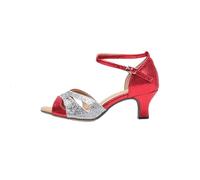 Red,40,Women's Glitter Open-Toe Latin Dance Shoes, Professional Low Heel Ballroom Salsa Practice Pump, Ankle Strap Sandals for Social Dance Beginner