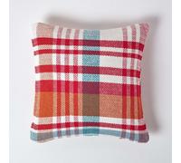 Homescapes Tartan 100% Cotton Falun Cushion Cover in Red | Size: 45 cm x 45 cm Homescapes Red 45 cm x 45 cm