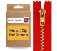Red 5" / 12.5cm Jeans Zip - Metal Tooth Replacement for Denim | Brass teeth, polyester tape, ideal for trousers, purses, bags, pouches & jackets, easy to sew, smooth slider