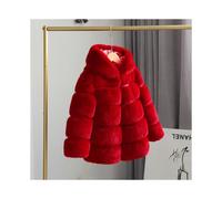 (Red, 5-6 Years) Kids Girls Rabbit Fur Coat Padded Winter Jackets