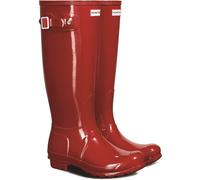 Hunter Womens Original Tall Gloss Patterned Wellingtons - Red Rubber - Size UK 5