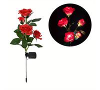(Red) 5 Head LED Solar Rose Lights, Simulated Rose Flower Lamp