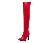 Red,5 UK,Thigh High Boots for Womens Over The Knee Boots with Pointed Toe Stiletto Heels Long Boot Pull on Wide Calf Design and Comfy