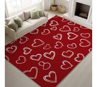 Red 50 x 80 cm Printed Rugs Minimalist Soft Rugs White Heart Outline Seamless Pattern Machine Washable Sweet Romantic Area Rug for Valentine Kids Room Bedroom