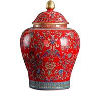 Red 507.2oz Small Ceramic Ginger Jar Vase for Home Decor, Chinoiserie Ceramic Ginger Jars Vase with Lid Decorative Porcelain Jar (Red 507.2 Ounces)