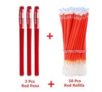(red, 53pcs/set) 3 Gel Pens + 50 Refills Set 0.38mm Black Blue Red Ink Bulk Pens Thin Tip Journal Writing School Supplies Stationery