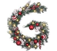 (Red) 6 Ft Pre Lit Christmas Garland Red White Red White Lighted Garland With Striped Bow Red Candy Ornament Xmas Holiday For Front Door Window Table