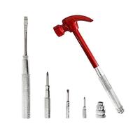 Red 6 in 1 Multitool Mini Hammer & Screwdriver Set - Camping Hand Tools with Metal Hammer Head