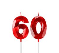 Red 60th Birthday Candles for Cake, Number 60 Candle for 60th Birthday Decorations, 3D Design Cake Topper Decor for Boy Girl Women Men Birthday Theme Party Weddings Anniversary Celebration Supplies