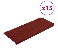 vidaXL Stair Mats Needle-Felt - Slip & Noise Dampening, Self-Adhesive Red Set of 15 (65x24.5x3.5 cm)