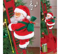 (Red, 65cm) Electric Climbing Ladder Santa Claus with Music & LED Light, Xmas Tree Decorations