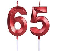 Red 65th & 56th Birthday Candles for Cakes, Number 65 56 Glitter Candle Cake Topper for Party Anniversary Wedding Celebration Decoration
