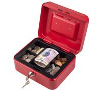 Jazooli Heavy Duty Metal Cash Money Coin Box Bank Deposit Steel Tin Security Safe Petty 2 Keys Lock Lockable Jewellery Passports Documents Security Case, Red, 8”