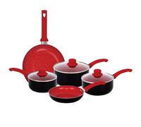 Gr8 Home Aluminium 8 Piece Marble Stone Effect Non Stick Cookware Set Ceramic Induction Frying Pan Saucepan with Lid Cooking Kitchenware (Red)
