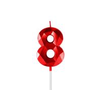 Red 8th Birthday Candles for Cake, Number Candle for 8th Birthday Decorations, 3D Design Cake Topper Decor for Boy Girl Women Men Party Weddings Anniversary Celebration Supplies
