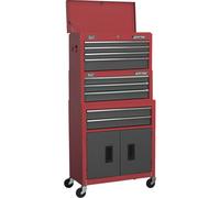 615 x 295 x 1295mm RED 9 Drawer Topchest Rollcab Combination Tool Chest Unit
