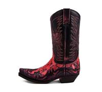 Red,9 UK,Men Square Toe Cowboy Boots Lightweight Durable Embroidered Vintage Western Country Boots