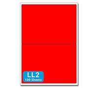 Red A4 Labels - 143mm x 199mm 2 to View - LL2-100 Sheets per Box (200 Self Adhesive Permanent Labels) - Part Number Customark-LL2-R