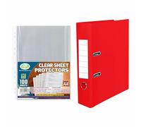 [ ] - RED A4 Lever Arch File 75mm Spine with 60 Micron Punched Pockets, Clear Strong Sheet Protectors Plastic Wallet Sleeves for Lever Arch & Ring Binder Folders for Office & School.
