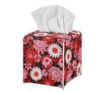 Red Abstract Flowers Tissue Box Cover for Home Decor Modern Aesthetic Print Square Tissue Holder Waterproof PU Leather Tissue Cube Organizer for Living Room Bedroom Bathroom