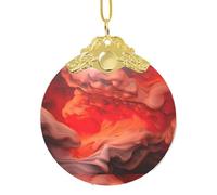 Red Abstract Marble Gray print Glass Round Pendant Christmas Tree Decor with Metal Buckle Hanging Xmas Accessory
