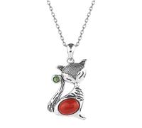 Red Agate Little Fox Pendant Necklace Female Inlaid Nephrite White Jade Ethnic Style